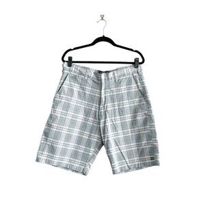 Billabong Mens Jimi Plaid Walkshorts Flat Front Mid-Length Green Size 34